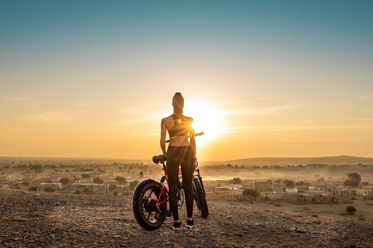 e-bike, sunset, nature